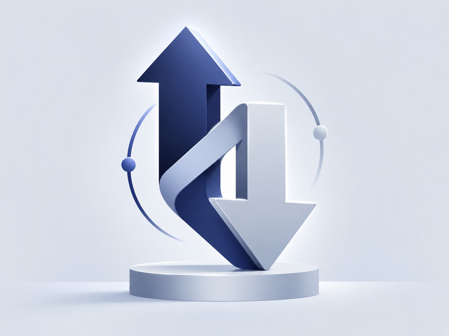 Abstract upward and downward arrow sculpture representing interest rate changes